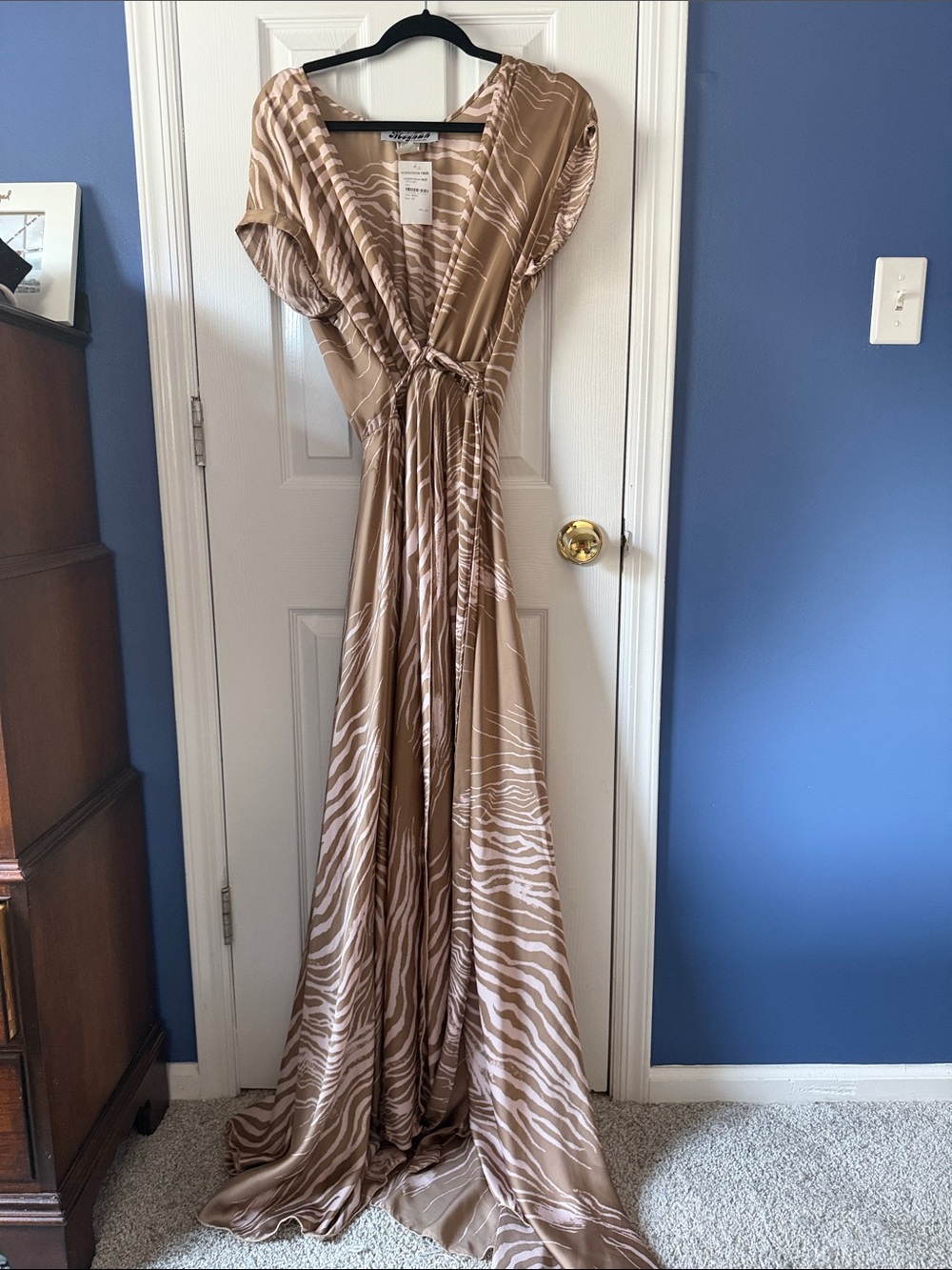 Meghan LA Taupe Zebra-Print Maxi Dress